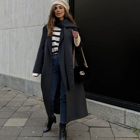 Mango Wool Blend Coat With Scarf New - Picture 15 of 16